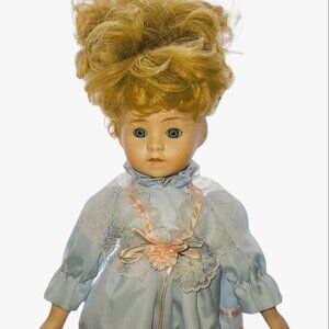 14-inch 1960s Collectible Bisque Baby Girl Doll Blue 2-piece pajamas